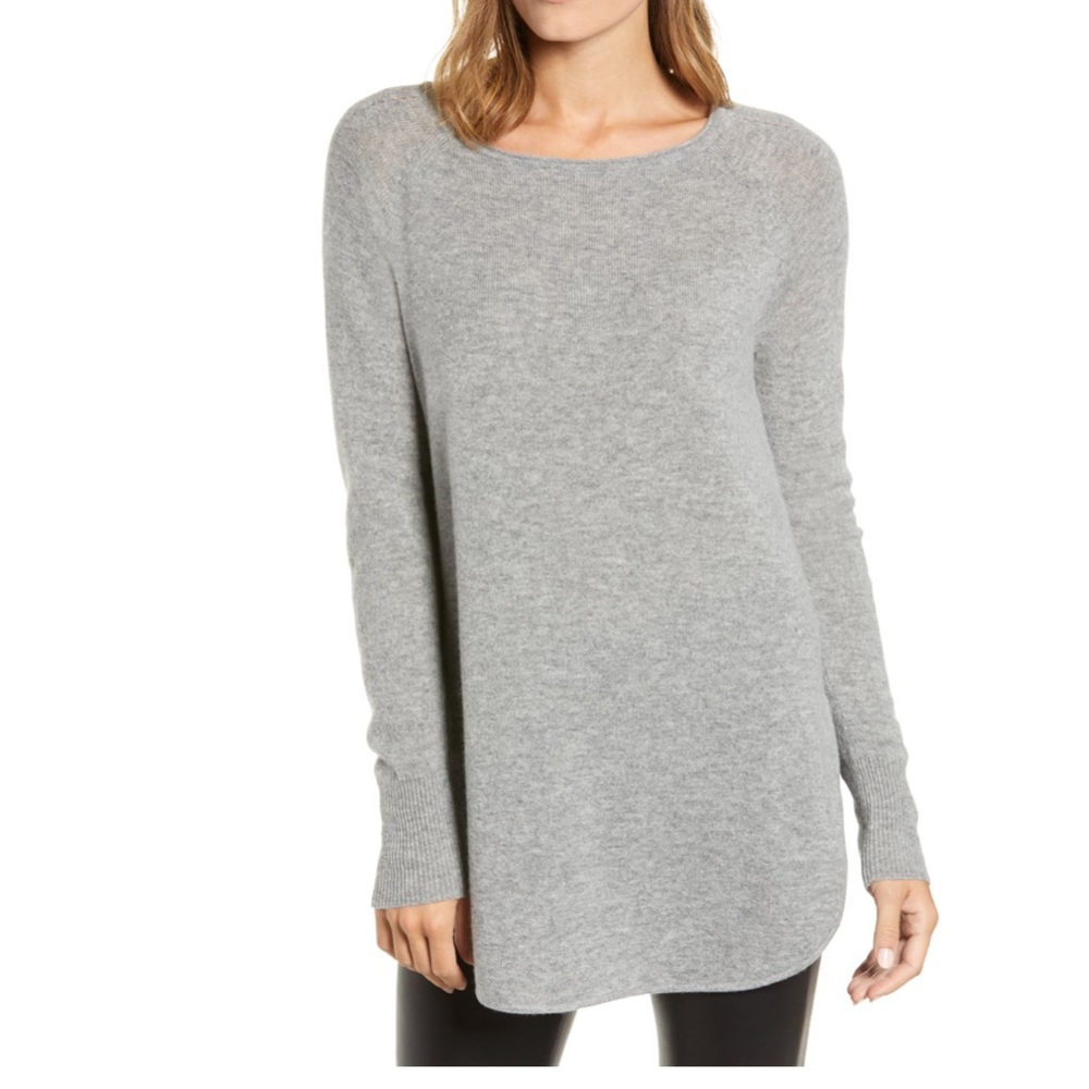 Halogen | cashmere blend boatneck tunic. Grey. L.